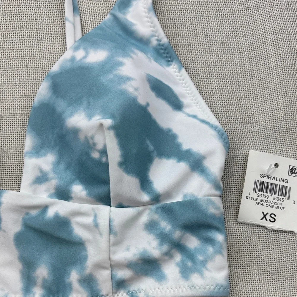 Bar III ABALONE BLUE Spiraling Long-Line Bikini Swim Top US X-Small